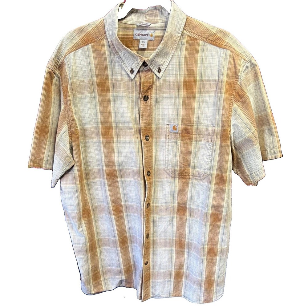 Carhartt Men 2XL Regular Plaid Button-Down Shirt Relaxed Fit 100% Cotton